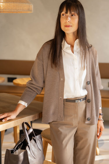 Bene 100% Merino Cardigan Taupe