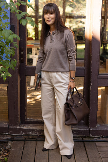 Galante 100% Merino Polo Top Taupe