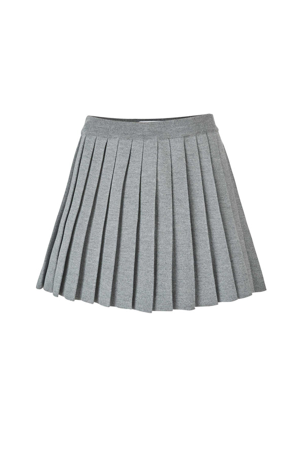 Piccolo Pleated 100% Merino Mini Skirt Light Grey