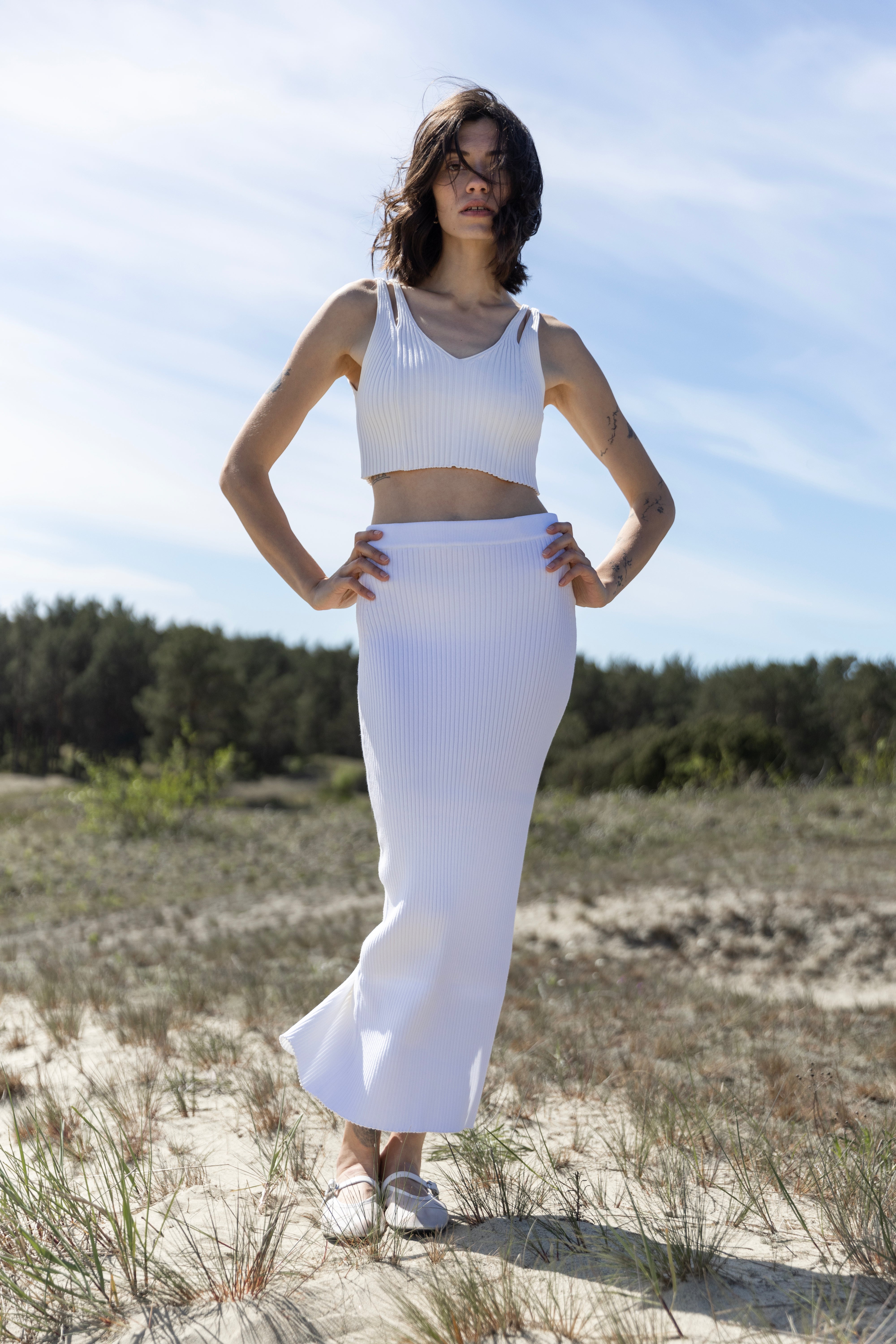 Donna Ribbed Crop Top White