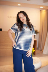 Energia Ripped Linen T-shirt Navy Striped