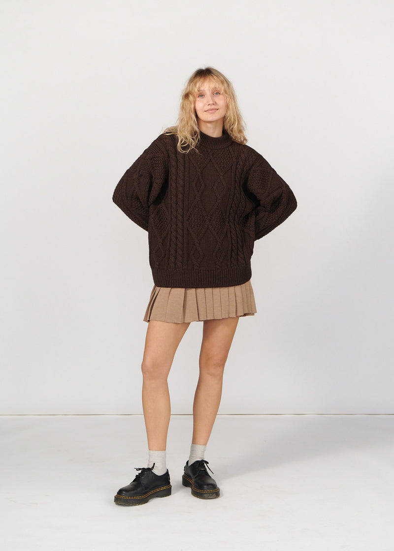 Nonna 100% merino vilnos megztinis su pynėmis Šokoladas