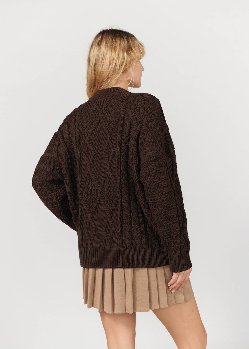 Nonna 100% merino vilnos megztinis su pynėmis Šokoladas
