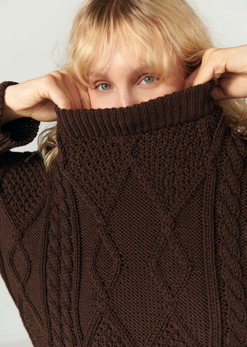 Nonna Cable-Knit 100% Merino Sweater Choco