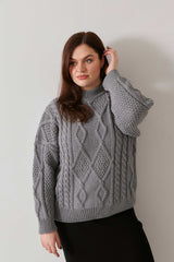 Nonna Cable-Knit 100% Merino Sweater Grey