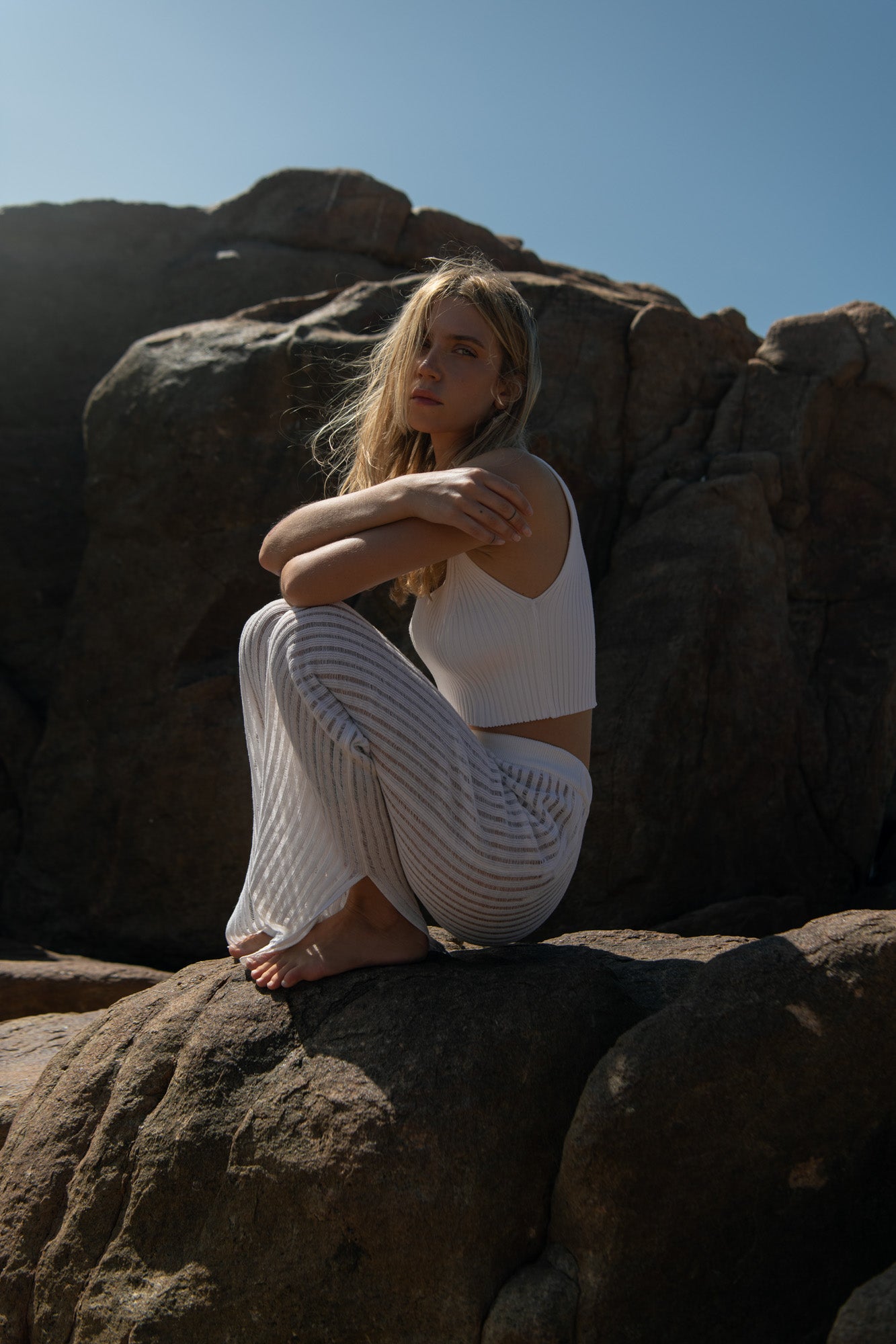 Donna Ribbed Crop Top White