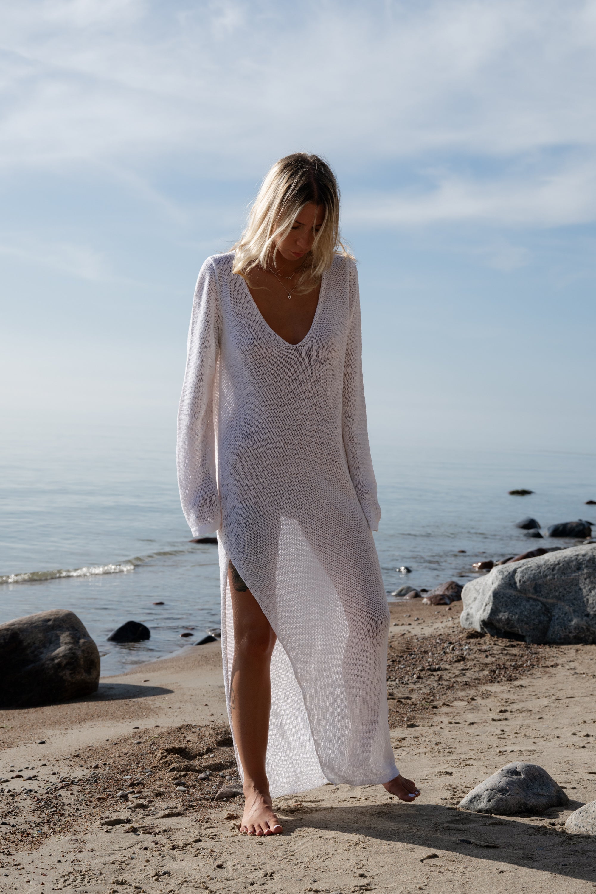 Long 100% Linen Dress - White
