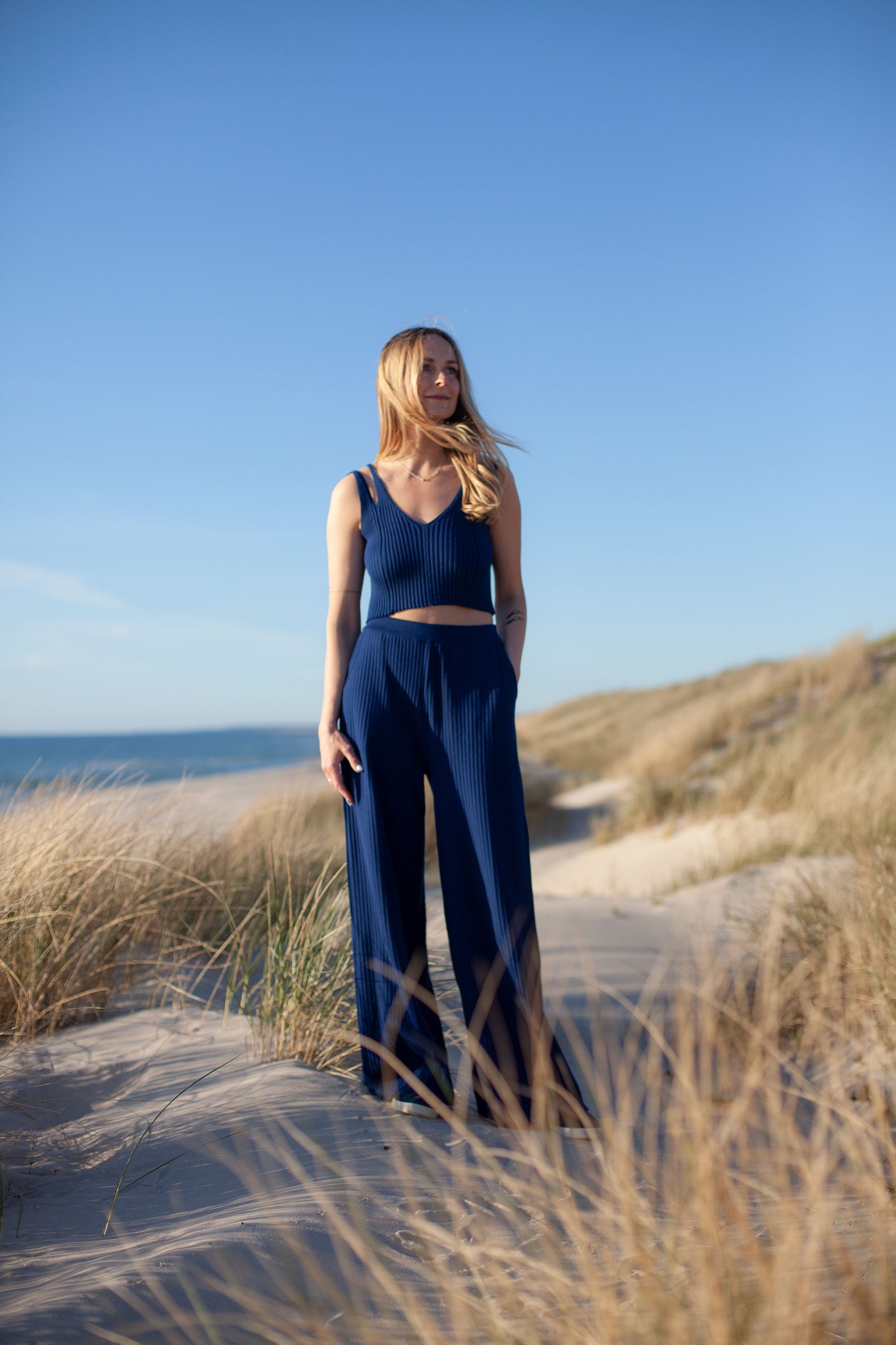 Donna Ribbed Crop Top Navy