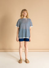 Energia Ripped Linen T-shirt Navy Striped
