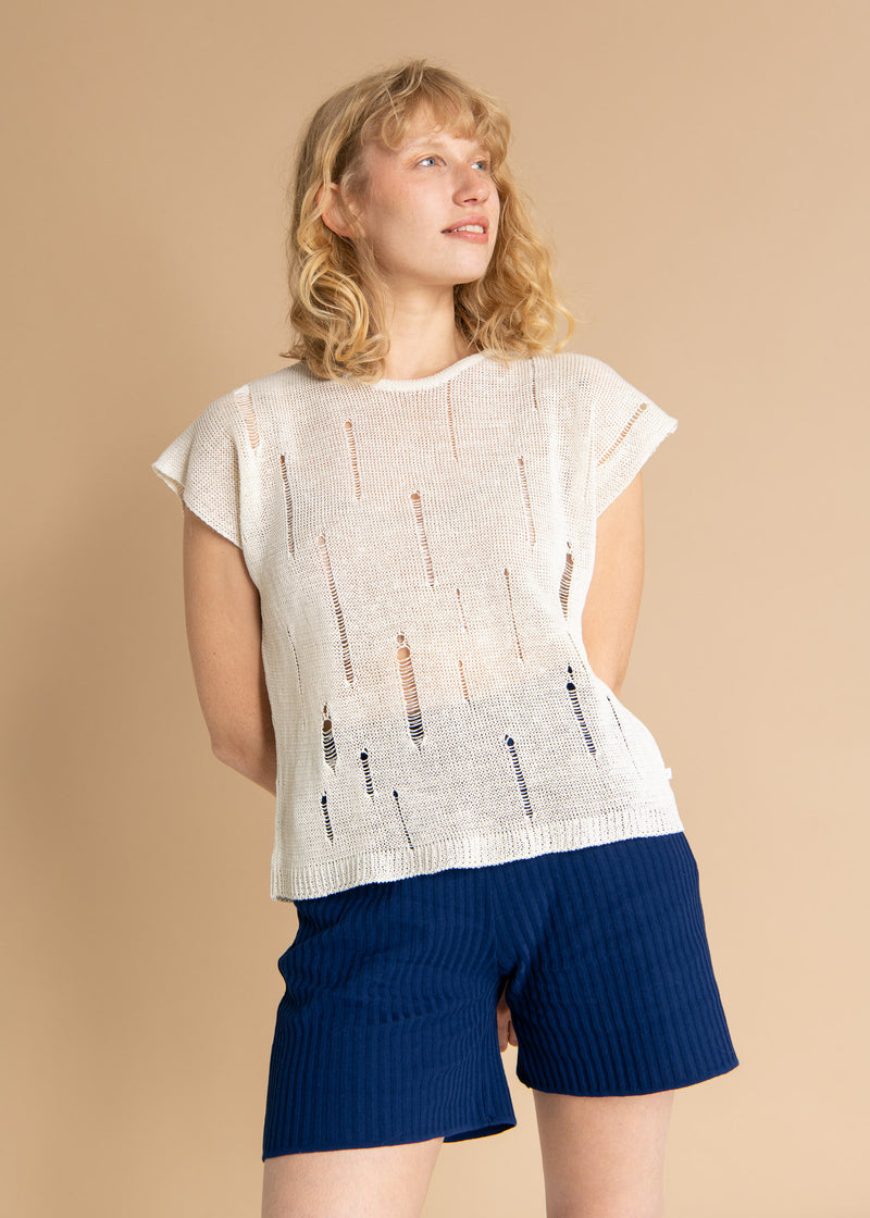 Terra Distressed Linen Top White