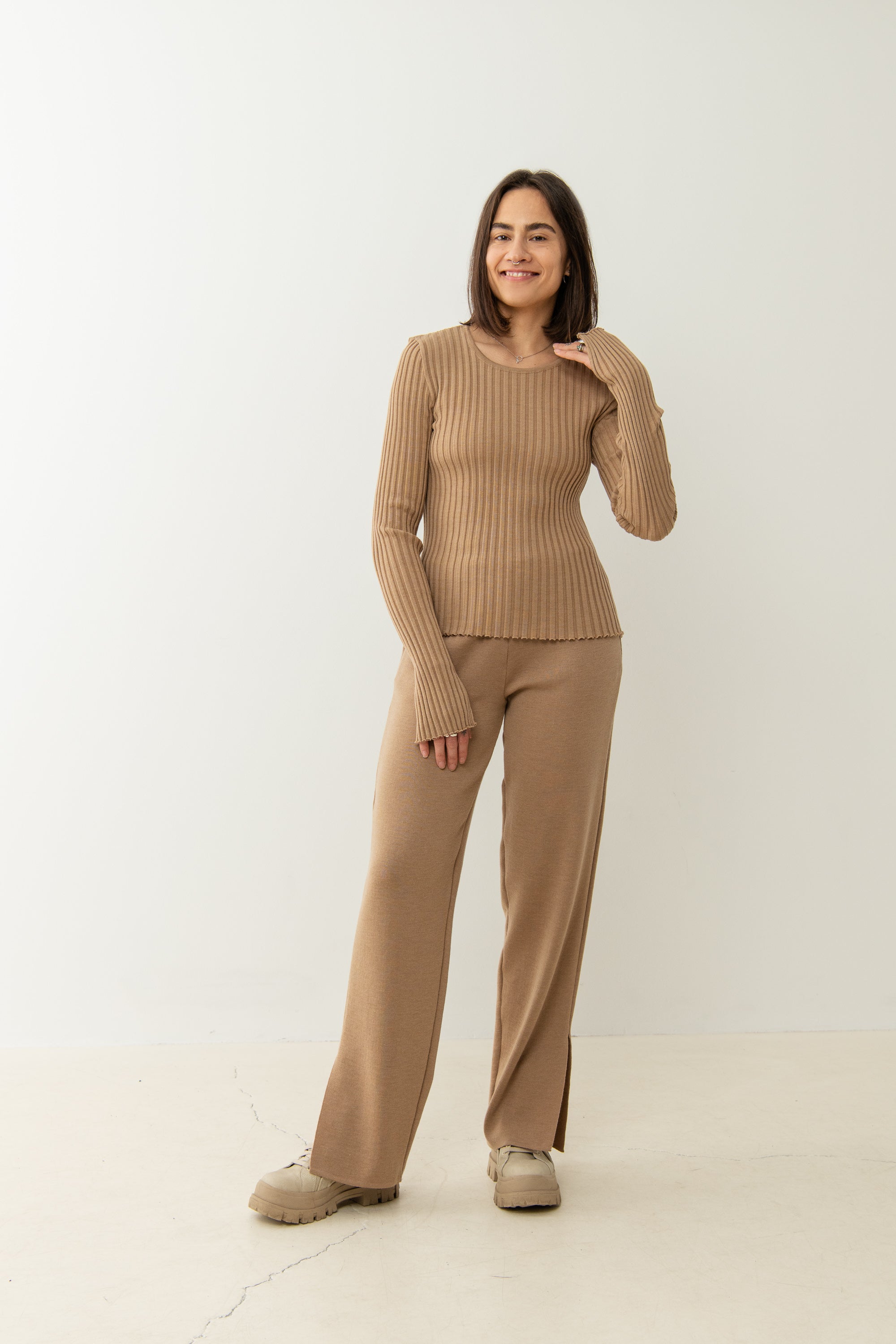 Brera 100% Merino Long-sleeve Top Beige